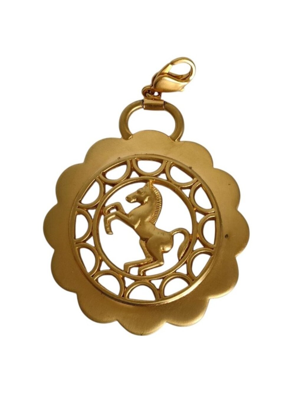 Hermes Horse Motif Pendant Gold Colored Necklace